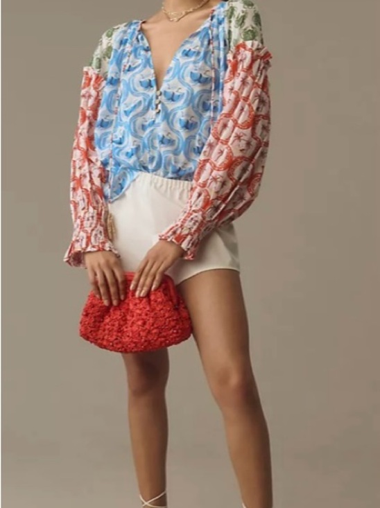 FARM Rio Dresses & Skirts - FARM RIO SKIRT SET Summer Multicolor Mix-Print Blouse in Blue, Red, Green